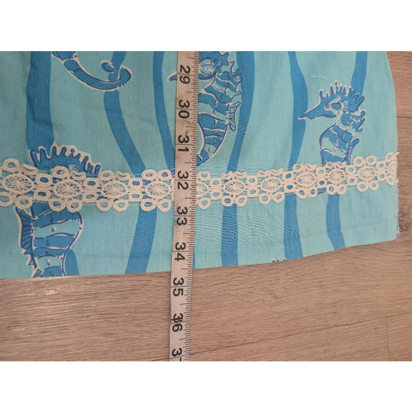 Women's Vintage Lilly Pulitzer Mini Dress Size 10 Blue White Seahorse Print Lace - Picture 10 of 10